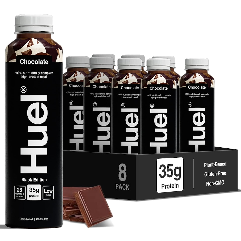image 1 of Huel Ready-to-Drink Meal, BLACK EDITION Chocolate Protein Drink, 500ml Bottles (Pack of 8) - Protein Shakes, Pre-Portioned Meal, 35g of Protein per Bottle