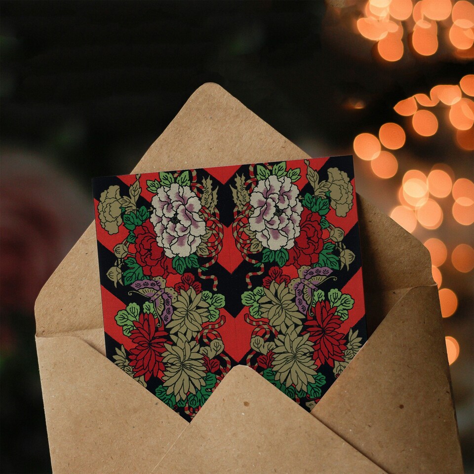 image 1 of G A Audsley Art Card Japanese Red Fan Floral Pattern
