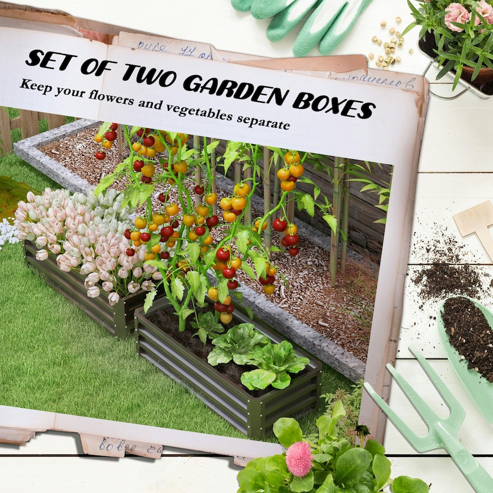 image 1 of Outsunny Set of 2 Raised Garden Bed Galvanised Planter Box, Grey