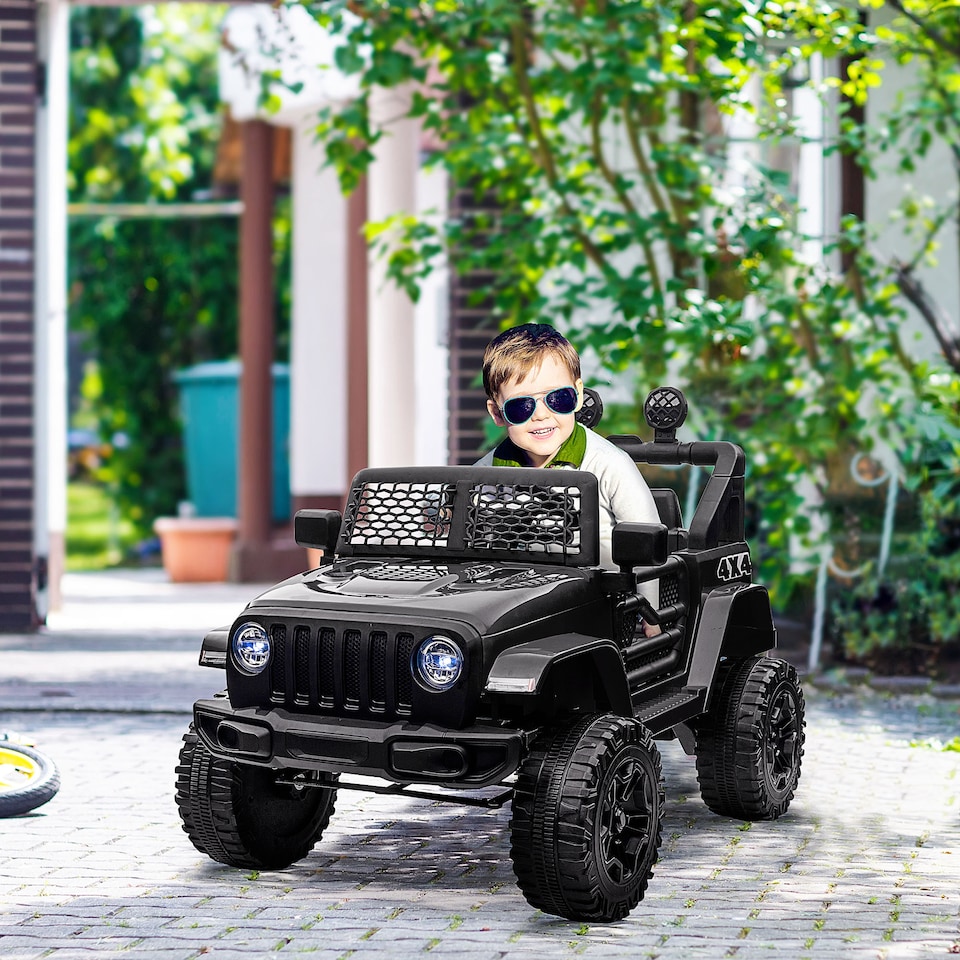 image 1 of HOMCOM Kids Electric Ride On Car 12V Off Road Toy with Parental Remote Control 2 Motors Horn Lights Suspension Wheels for 3-6 Years Old Black