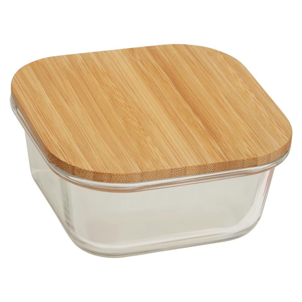 image 1 of Interiors by Premier 520ml Square Glass Container with Bamboo Lid, Glass Container with Airtight Lid, Airtight Glass Container