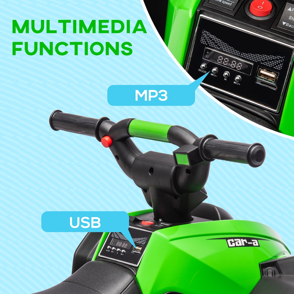 image 1 of HOMCOM 12V Electric Quad Bike for Kids, Ride-On Car ATV Toy, Music, Green