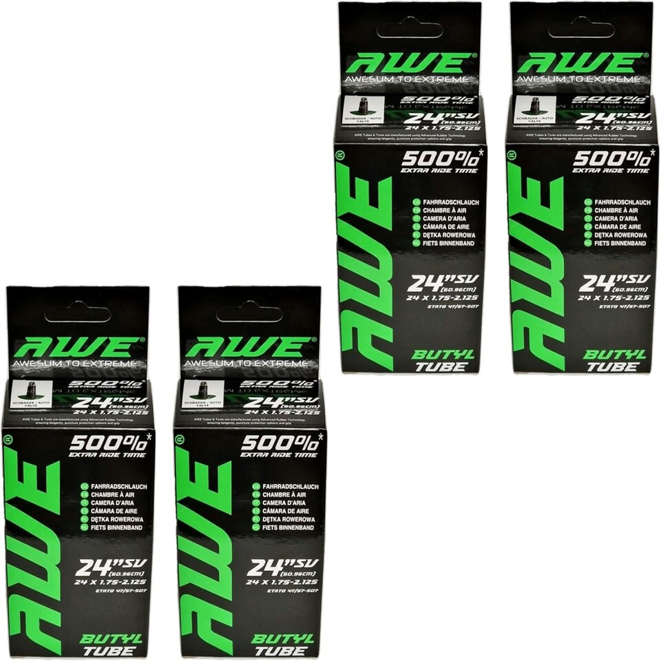 image 1 of AWE Set x 4 Butyl Rubber 24" MTB/E-Bike Inner Tube 24 x 1.75-2.125 Schrader Valve
