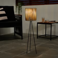 OHS Rattan Solar Floor Lamp Cordless Outdoor Garden Light Auto Sensor | Grey