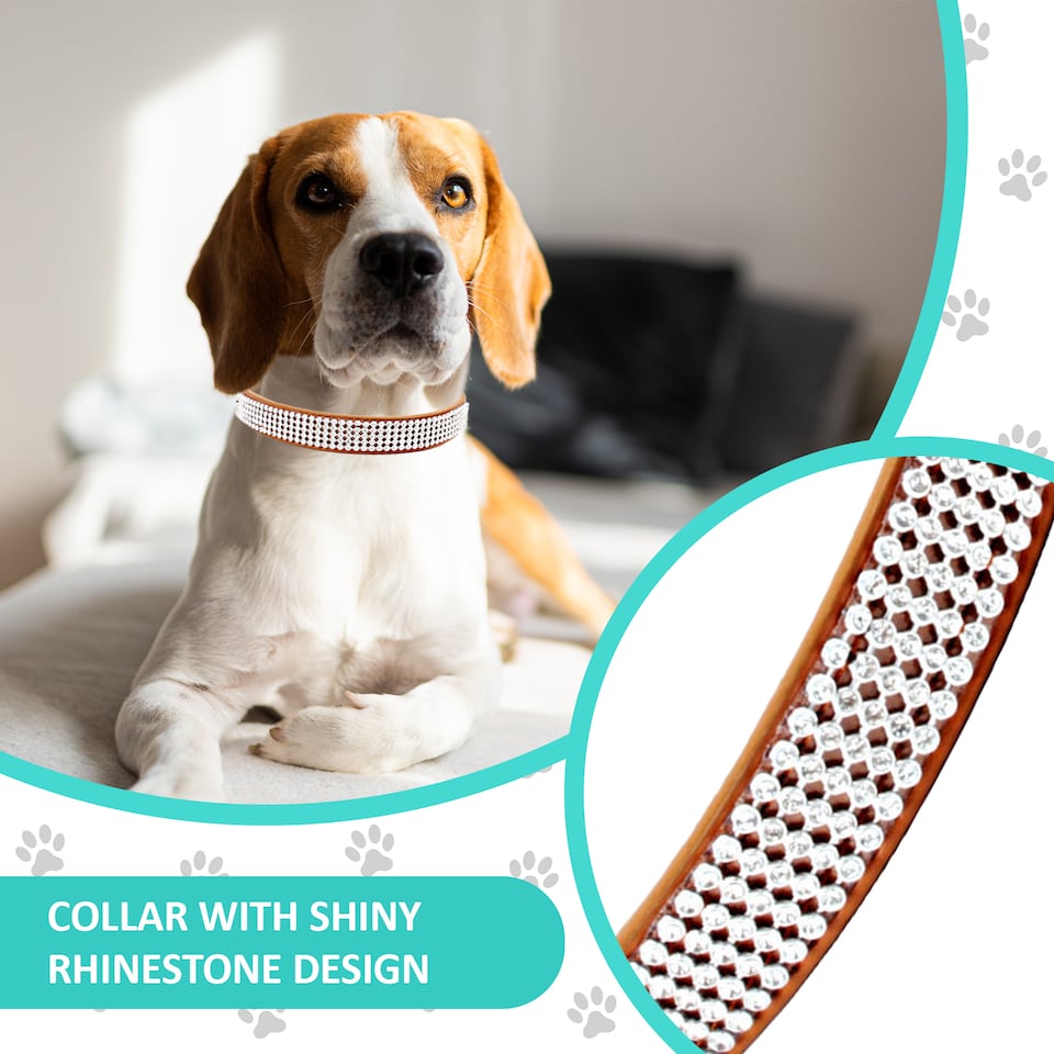 image 1 of Trimming Shop Diamante Dog Collar, PU Leather Pet Collar, Dog Belt
