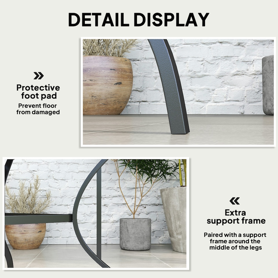 image 1 of Outsunny Garden Table with Parasol Hole for Four, Slatted Metal Plate Top Grey