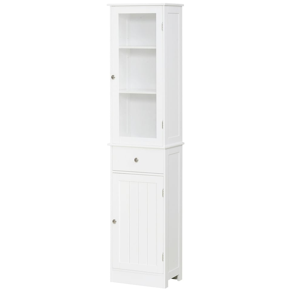 image 1 of kleankin Storage Cabinet Organizer Tower with Multiple Shelves & Drawer, White