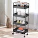 image 3 of Shelf Plastic Slim Storage Trolley Cart Castor Wheels Kitchen Organiser | Black | Black | 4 Tier Black