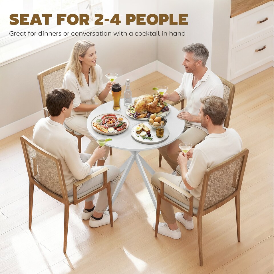 image 1 of HOMCOM 80cm Round Dining Table, Industrial Kitchen Table with Steel Legs | White | White | 80 x 80 x 75 cm