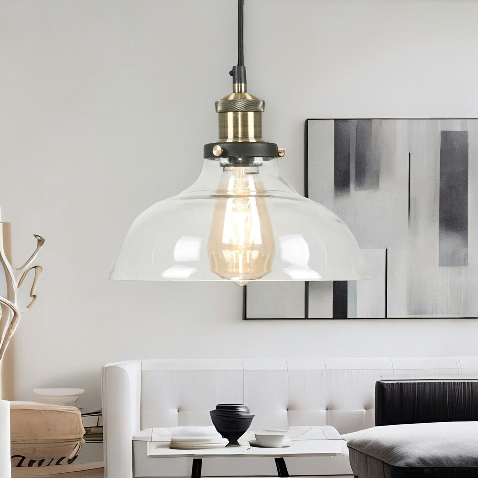 image 1 of Industrial Antique Brass Effect Glass Light Shade Clear