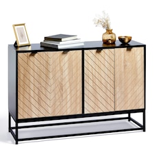 VonHaus Industrial Sideboard Storage Cabinet, 4 Doors & 4 Shelves Black