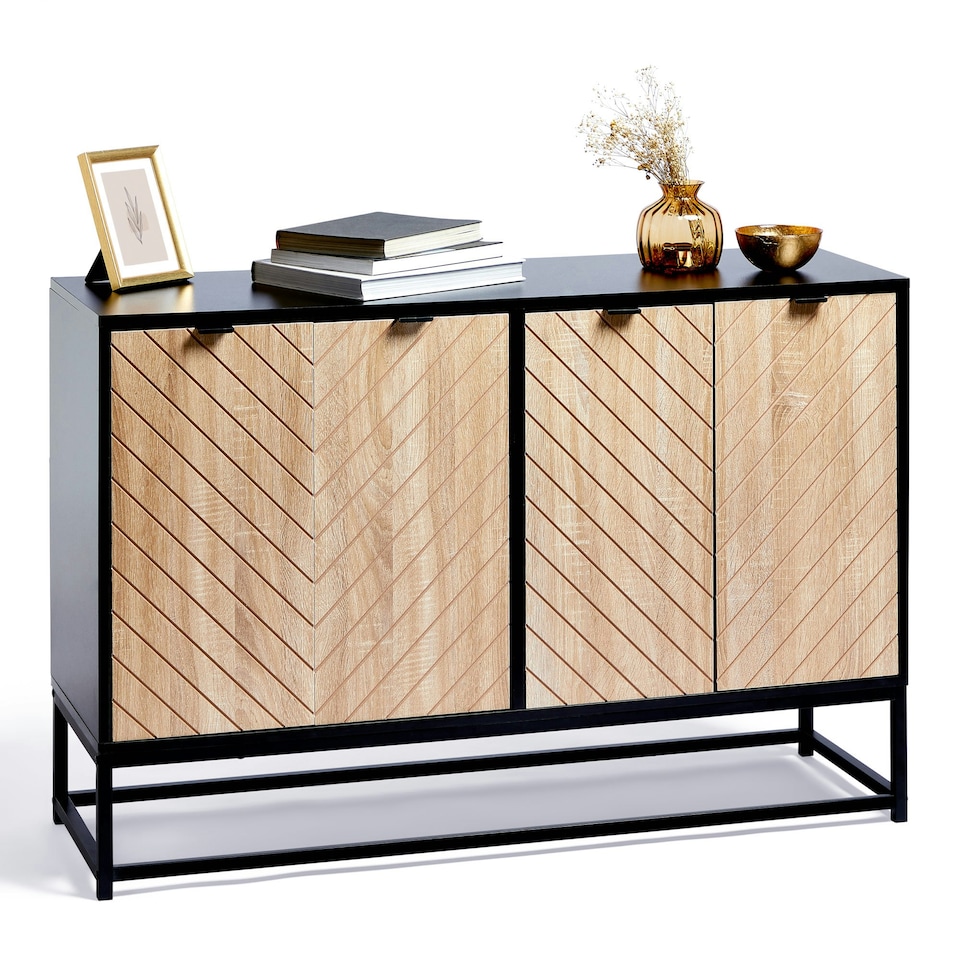 image 1 of VonHaus Industrial Sideboard Storage Cabinet, 4 Doors & 4 Shelves Black
