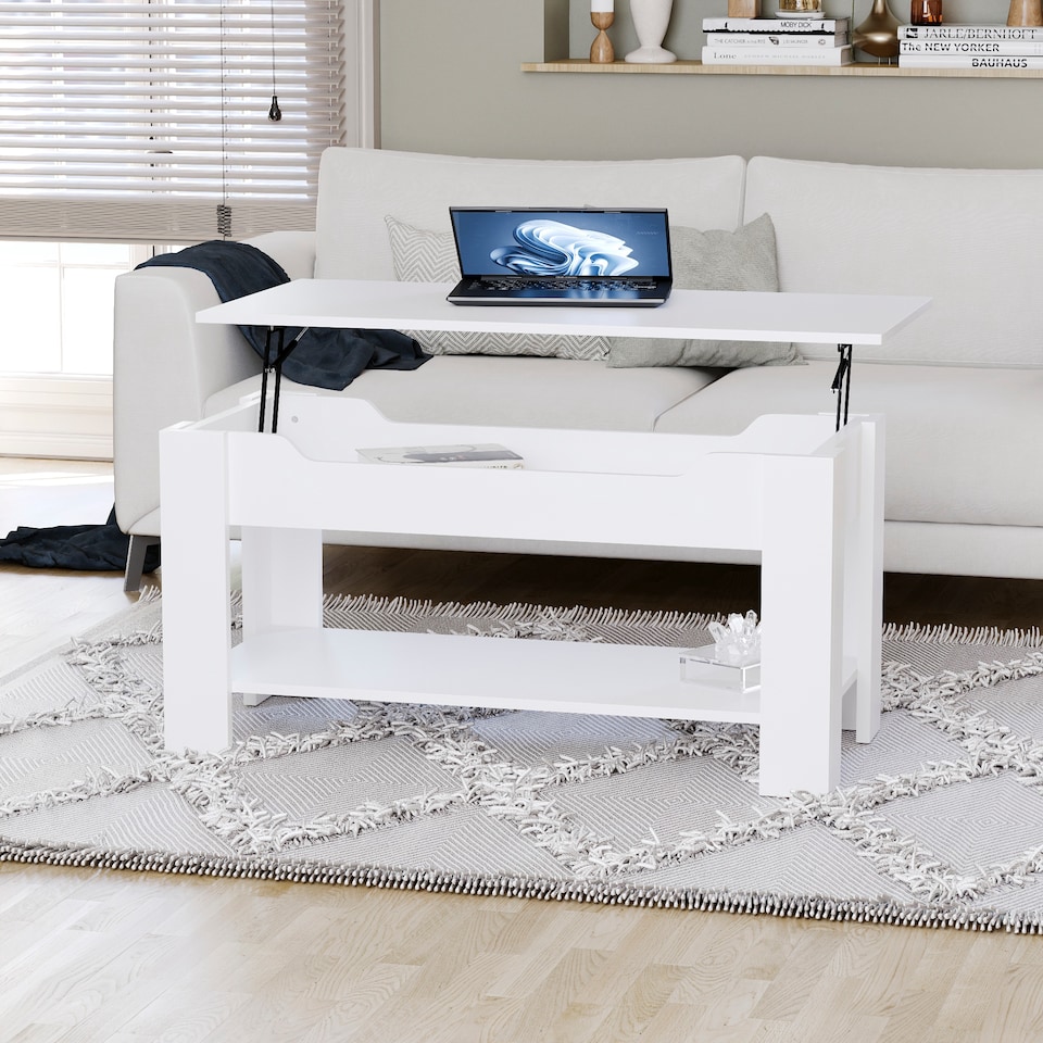 image 1 of Vida Designs Lift Up Coffee Table With Storage Compartment & Shelf, White