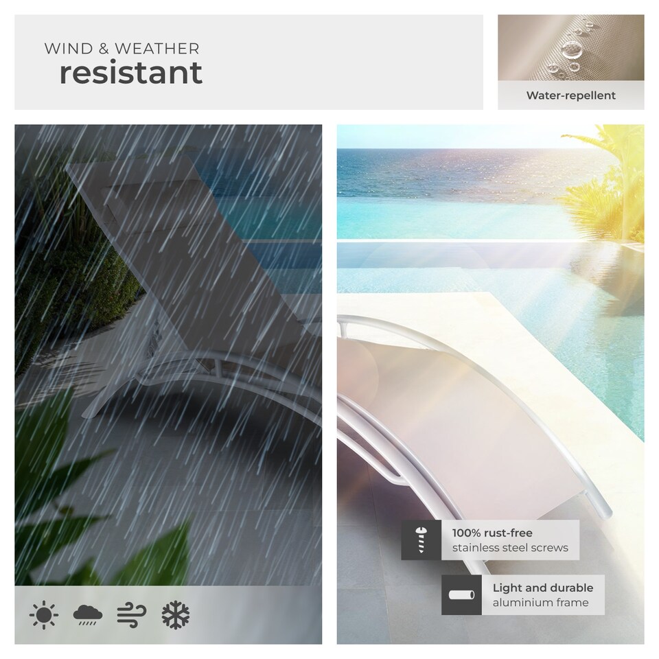 image 1 of Sun Lounger Set of 2 Alina - 5-step backrest, head cushion, aluminium frame | Cream | beige | 2