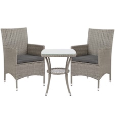 Outsunny 3 Pieces Rattan Bistro Set, Wicker Garden Furniture Set with 2 Tier Coffee Table and Chairs, Washable Cushions, for Outdoor Patio Balcony, Grey