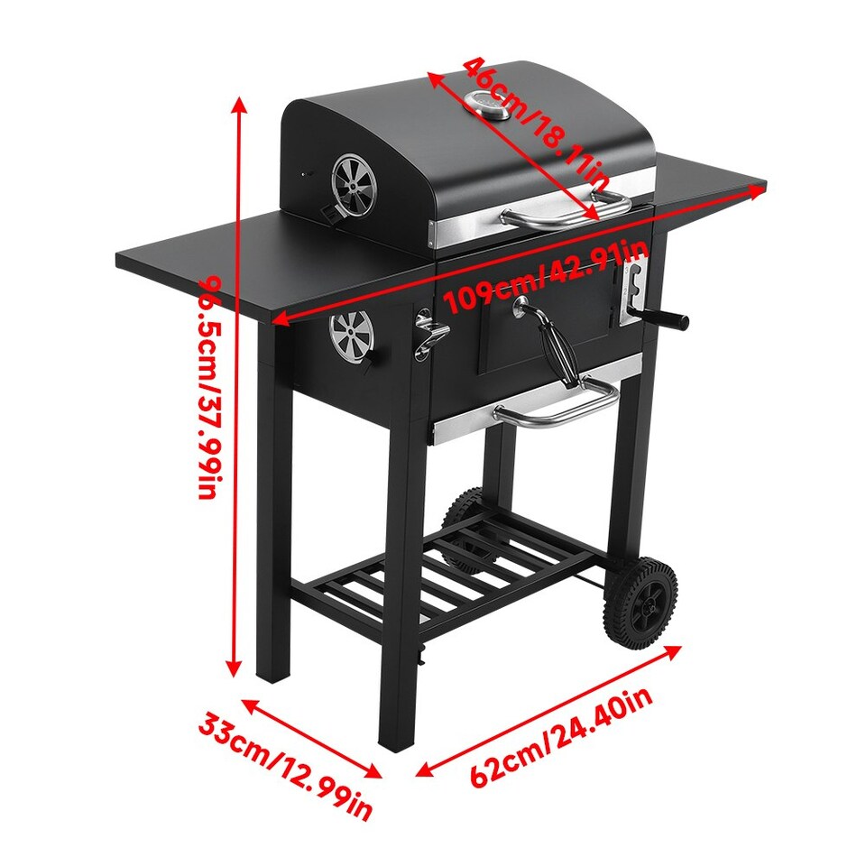 image 1 of Living and Home Outdoor Charcoal Grill with Side Tables - Black