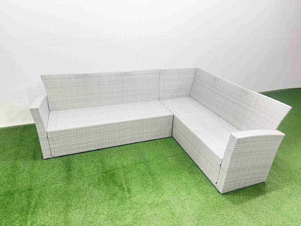 image 1 of Fimous 8 Seater Garden Outdoor Rattan Furniture Set Rattan Corner Sofa Oblong Dining Table Set with 2 Small Footstools Light Grey Mixed