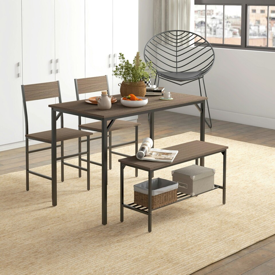 image 1 of HOMCOM Dining Table and Chairs Set of 4 with 2 Chairs Bench for Kitchen Grey