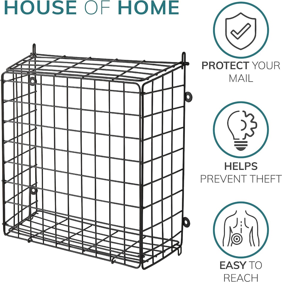 image 1 of House of Home Letter Box Cage Front Door Mounted Mail Box Letter Guard Post Catcher Black | Black