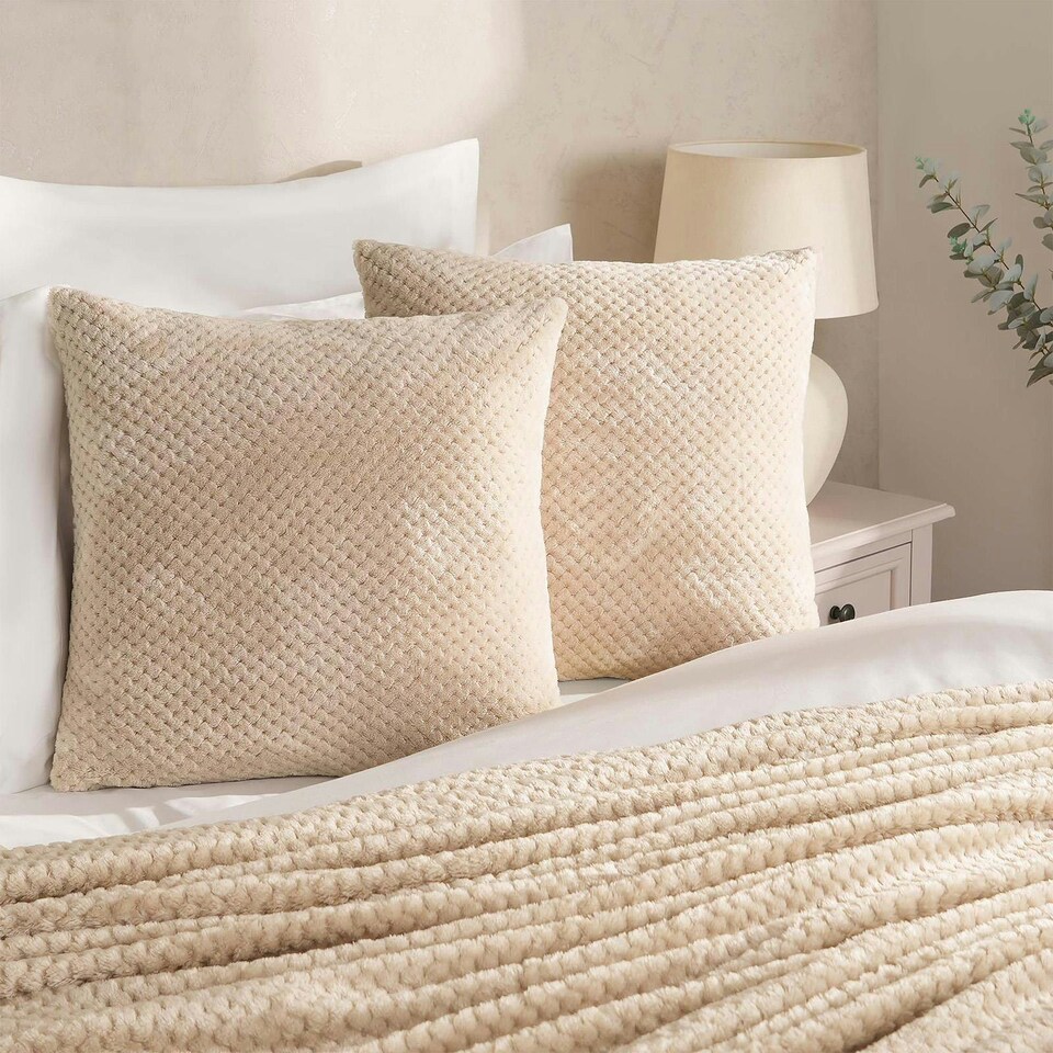 image 1 of OHS 2 x Soft Waffle Textured Fleece Cushion Covers, 45x45cm - Mink