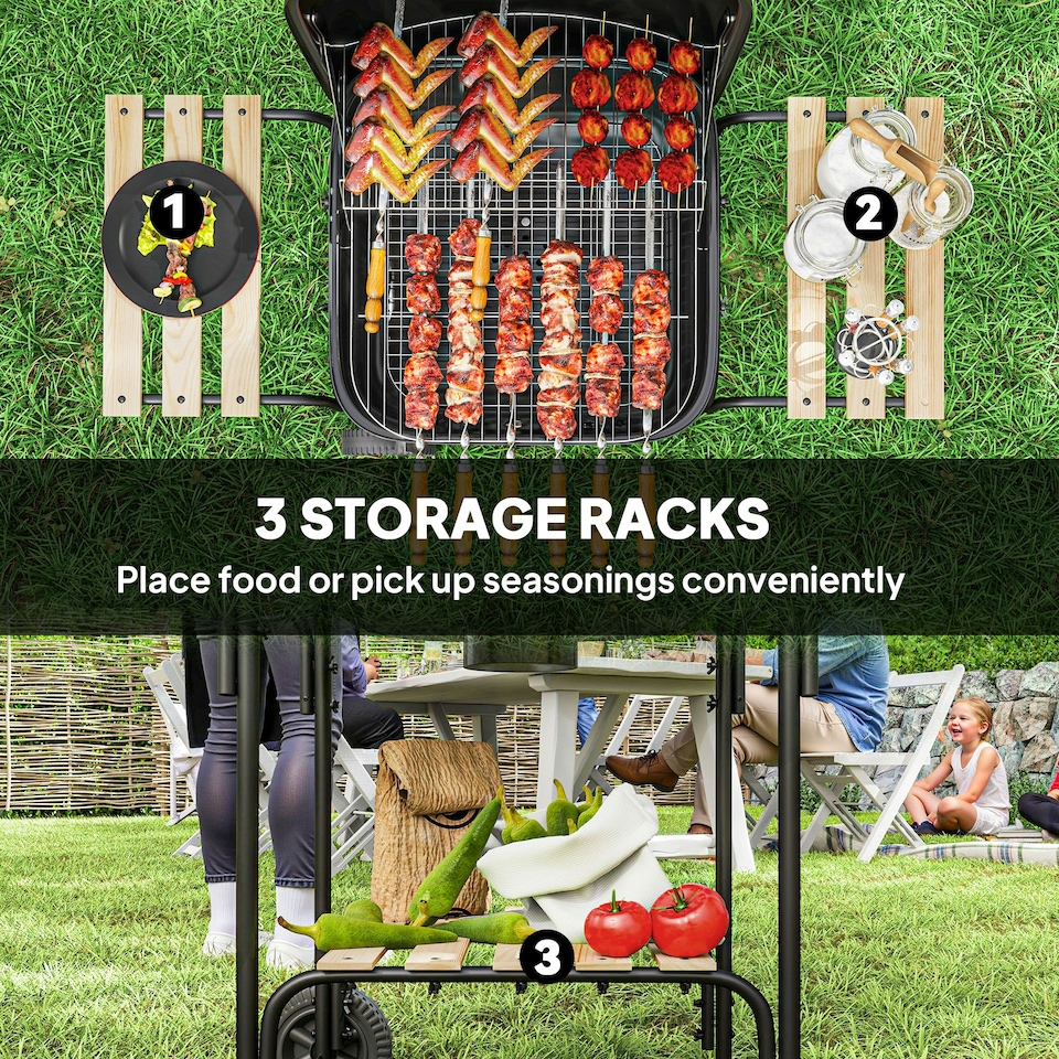 image 1 of Outsunny Charcoal Barbecue Grill Portable BBQ with Lockable Lid, Vent, Black
