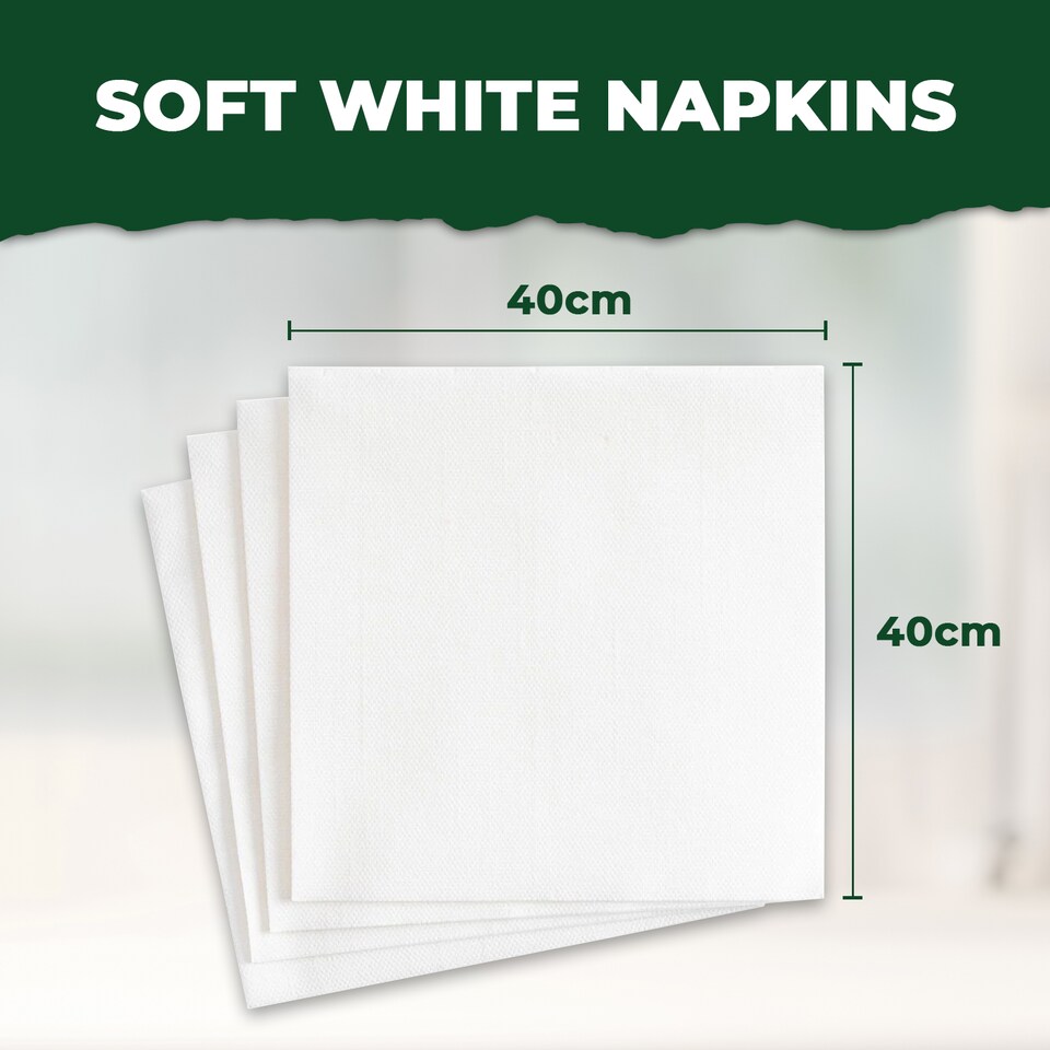 image 1 of ECONX White Paper Napkins 40x40cm 4 Fold Tissue Serviettes 2-Ply Napkins for Restaurants, Cafes, Parties x 500pk