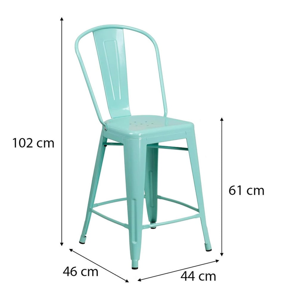 image 1 of Blake 24" Industrial Style Bar Stool Chair, Mint Green - Set of 4 - Modern Metal Counter Height Green