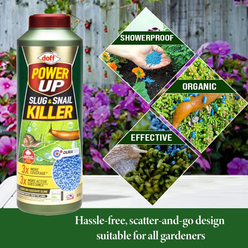 image 1 of Doff Power Up 650g Slug and Snail Killer 3 Times More Coverage Ferric Phosphate Formula Controls Slugs and Snails Easy to Use