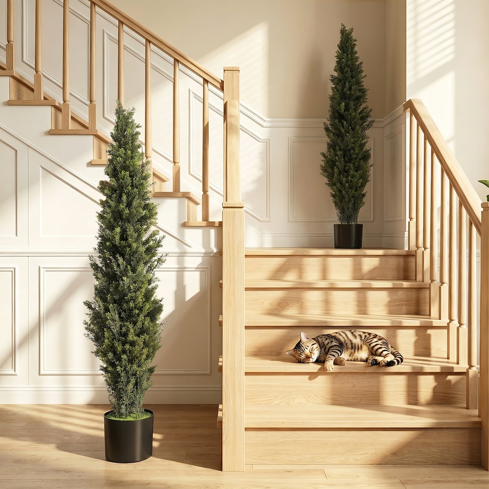 image 1 of HOMCOM Set of 2 Decorative Artificial Plants Cypress in Weighted Pot, 150cm