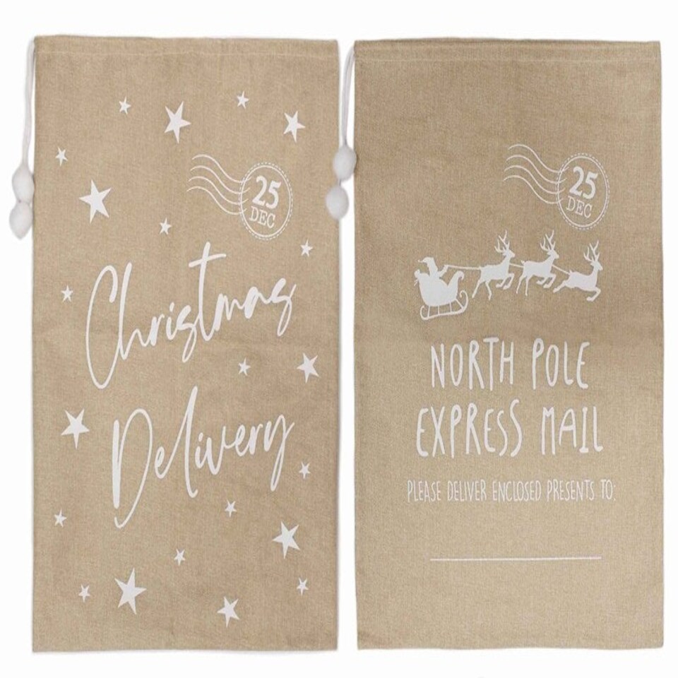 image 1 of Plush Christmas Hessian Style Printed Sack