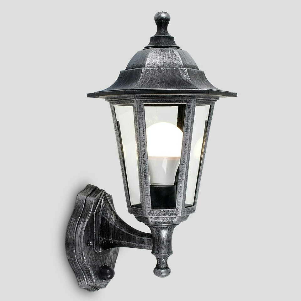 image 1 of ValueLights Mayfair Wall lantern Brushed Silver Lantern and LED Bulb