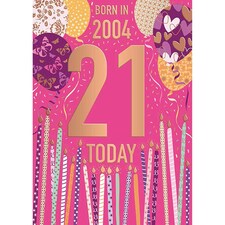 Words 'n' Wishes Female 21st Birthday Card, Age 21 with Born in 2004 Facts, Multi-coloured, Made in the UK