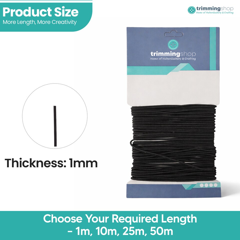 image 1 of 1mm Round Elastic Cord, Soft Durable and Stretchable Material - 25 Metres