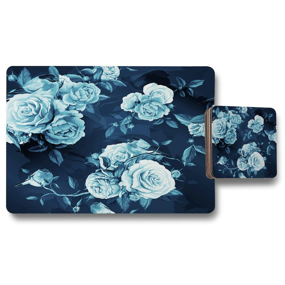 Winter Blue Roses (Placemat & Coaster Set)