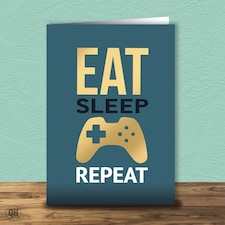 Eat Sleep Game Repeat Birthday Card