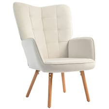 HOMCOM Upholstered Tufted Wingback Armchair with Seat Padding, Cream White