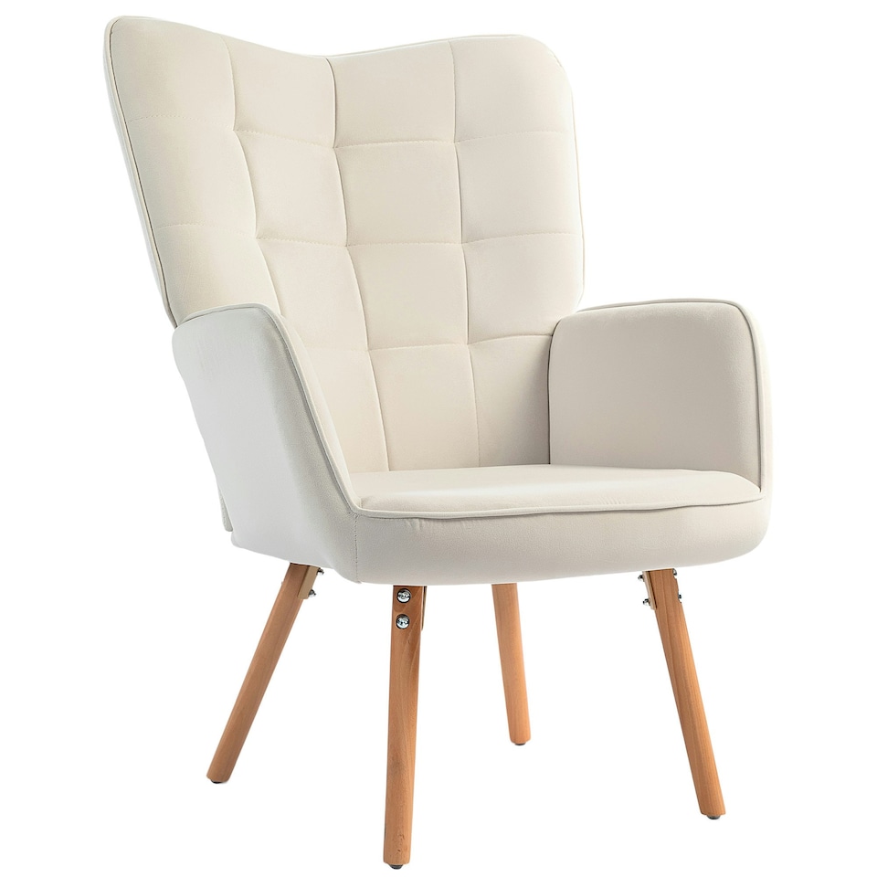 image 1 of HOMCOM Upholstered Tufted Wingback Armchair with Seat Padding, Cream White