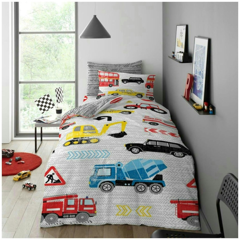 image 1 of VELVETIO Kids Transport Duvet Cover Set Printed Beddings Multi | Single
