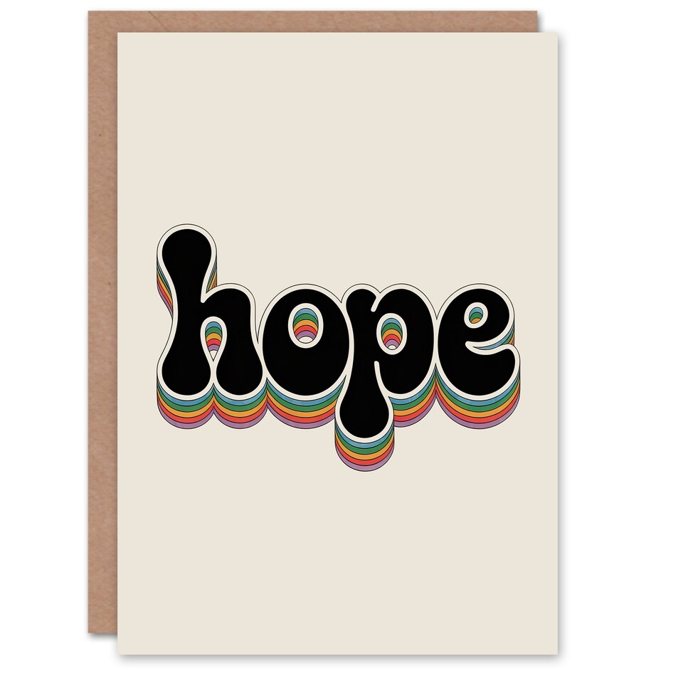 image 1 of Hope Colourful Retro Rainbow Font Typography Good Luck Greeting Card