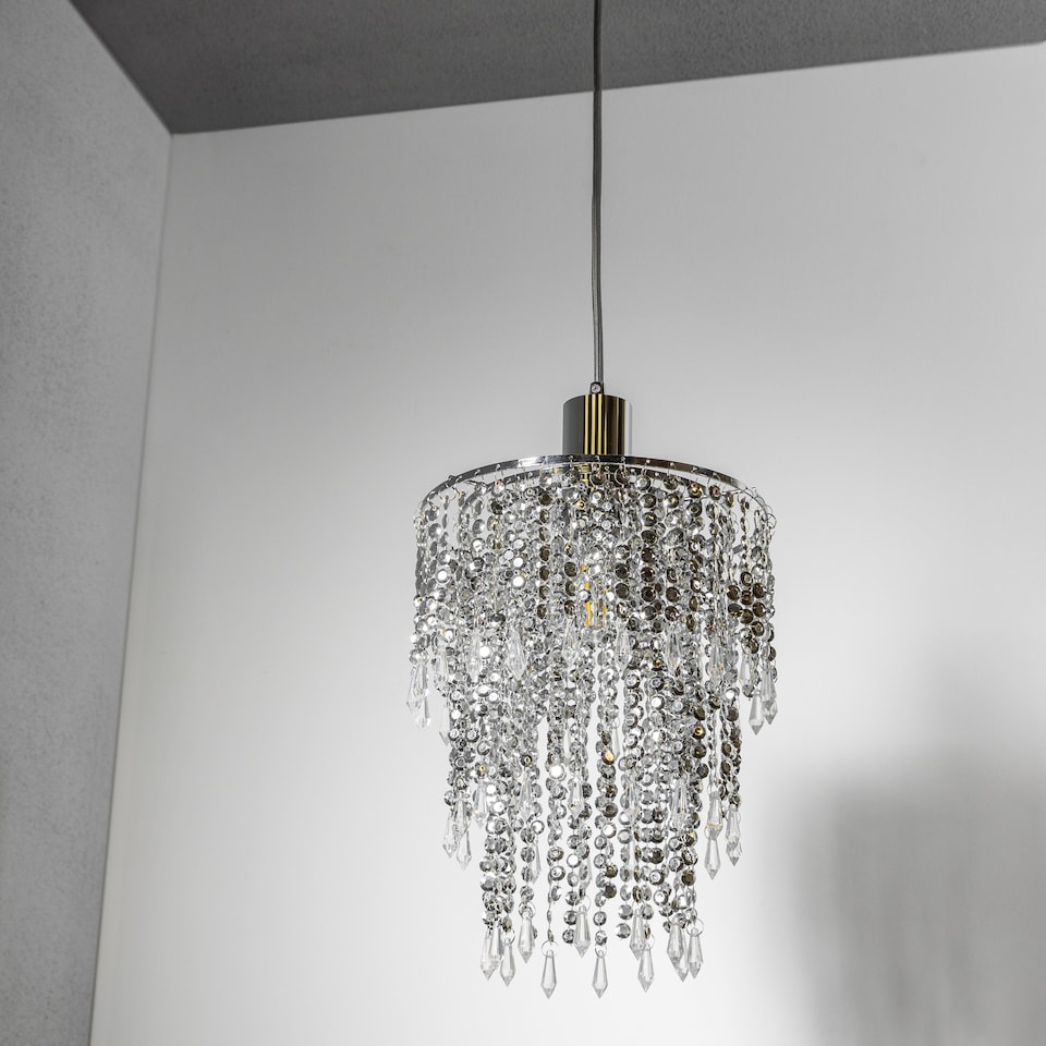 image 1 of CGC LIZA Large Crystal & Chrome Ceiling Pendant Shade | Silver | Silver | Large