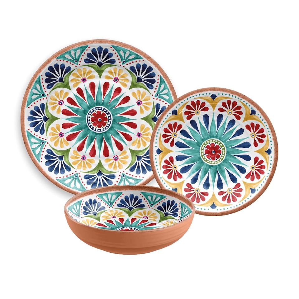 image 1 of Rio Medallion 15 Piece Melamine Dinnerware Set for 5 | Multi