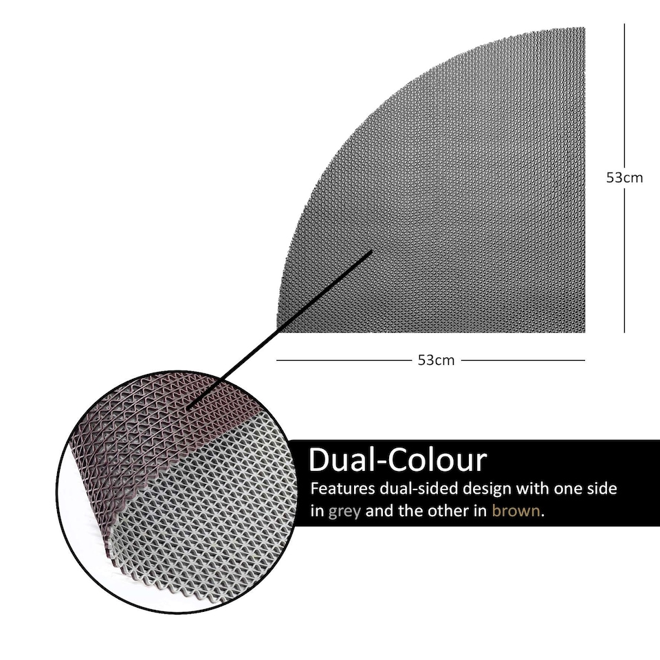 image 1 of Nicoman Quadrant Reversible Dual-Colour PVC Shower Mat - 53cm | Grey | Grey/Brown | Quadrant 53x53cm