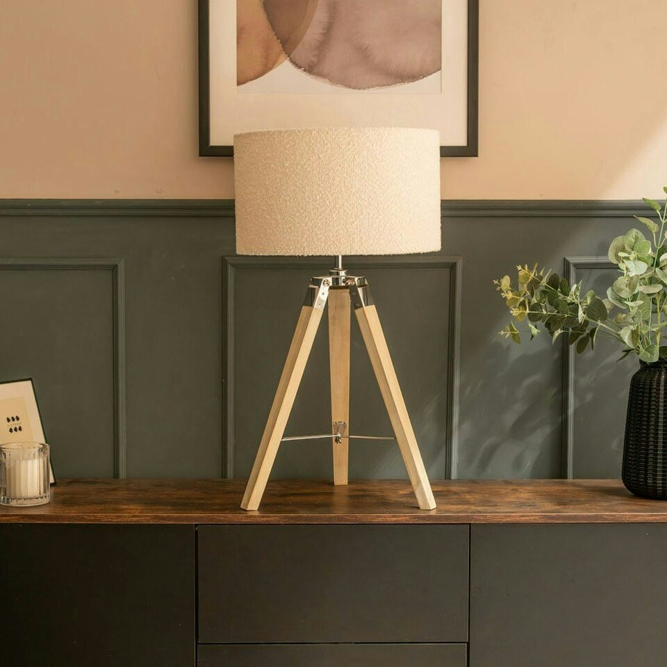 image 1 of ValueLights Clipper Tripod Painted Black Table Lamp with Medium Cream Drum Shade