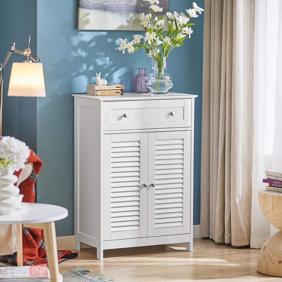 image 1 of SoBuy Bathroom Storage Cabinet with 2 Shutter Doors, White, 23.6x13.8x34.3 inches, 15 kg - FRG238-W