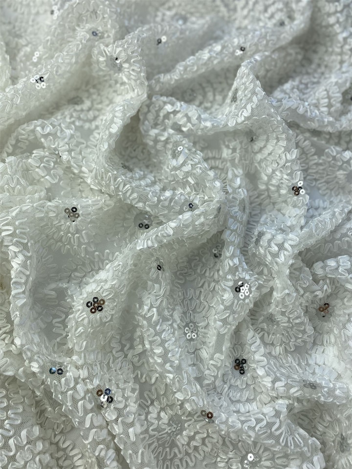 Cream Santa Fe Embroidered Lace Fabric for Dressmaking, 130cm / 51" Wide - per metre