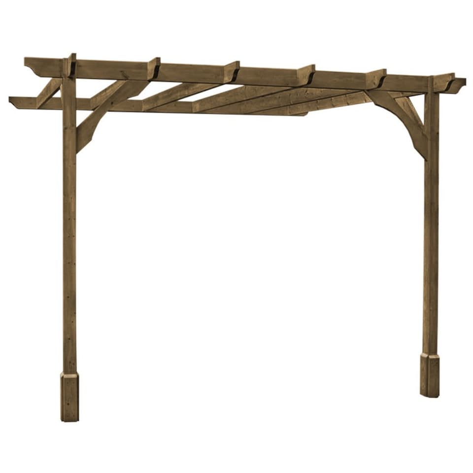 image 1 of Wall Mounted Premium Pergola - Wood - L360 x W480 x H270 cm - Rustic Brown