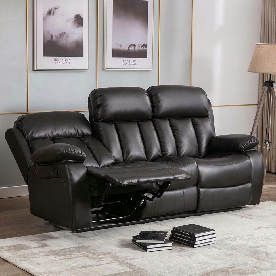 image 1 of Chester 3 Seater Manual High Back Bonded Leather Recliner Sofa (Brown