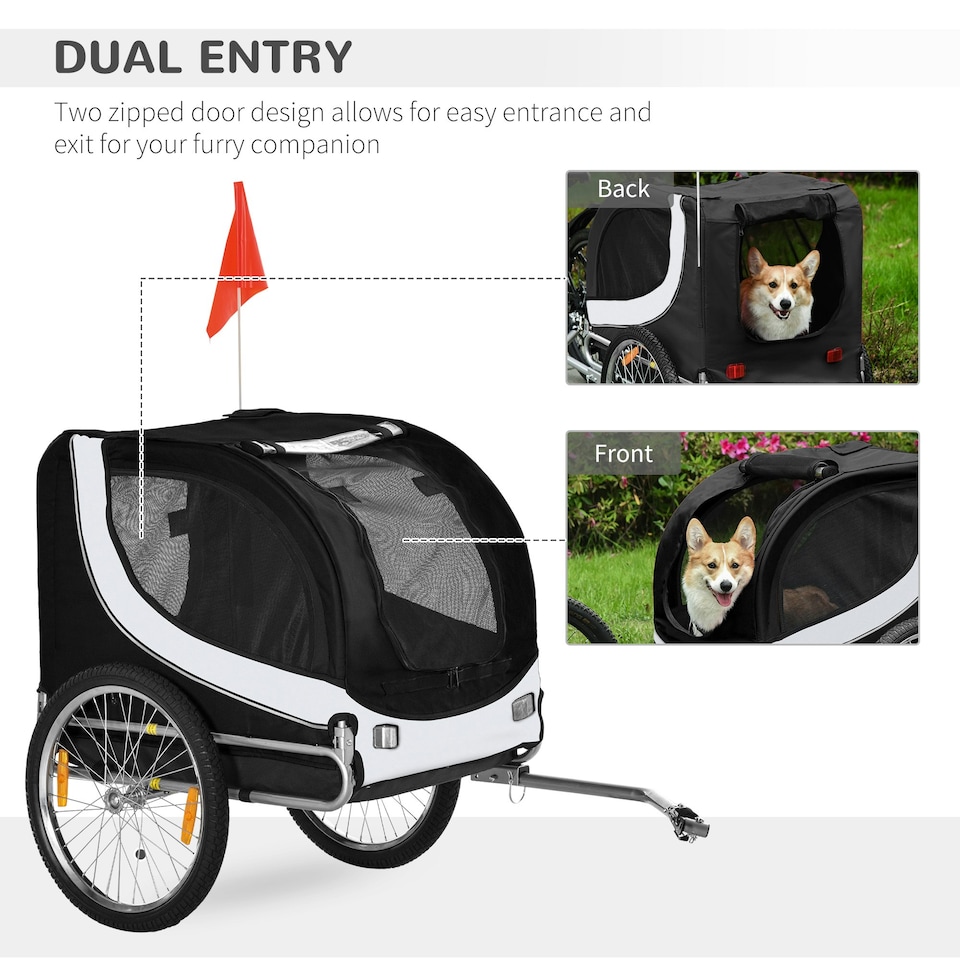 image 1 of PawHut Pet Stroller Dog Jogger Folding Bike Cargo Trailer Carrier Bicycle Black