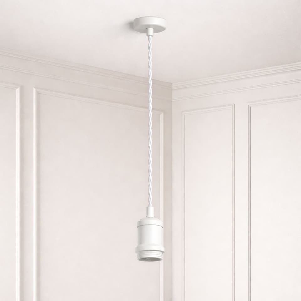 image 1 of CGC Lacey Matt White 1.5m Adjustable E27 Ceiling Pendant with Matching Ceiling Rose