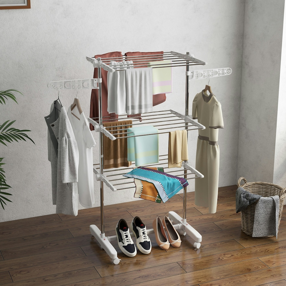 image 1 of HOMCOM 3 Layer Folding Cloth Hanger Stand Towel Hanging Dryer Rack Holding Airer